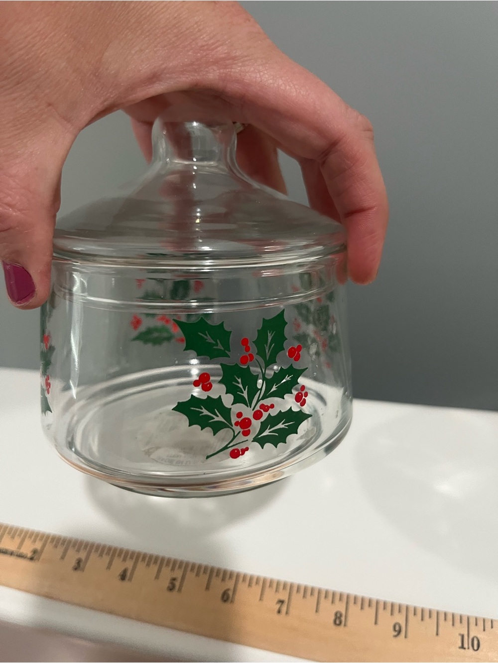 Vintage Indiana Glass Holly & Berries Apothecary Style Holiday Snack Jar & Lid - Picture 10 of 16